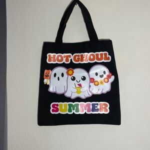 Hot Ghoul Summer Halloween Tote Bag - Cute Ghost Print Black Canvas Bag